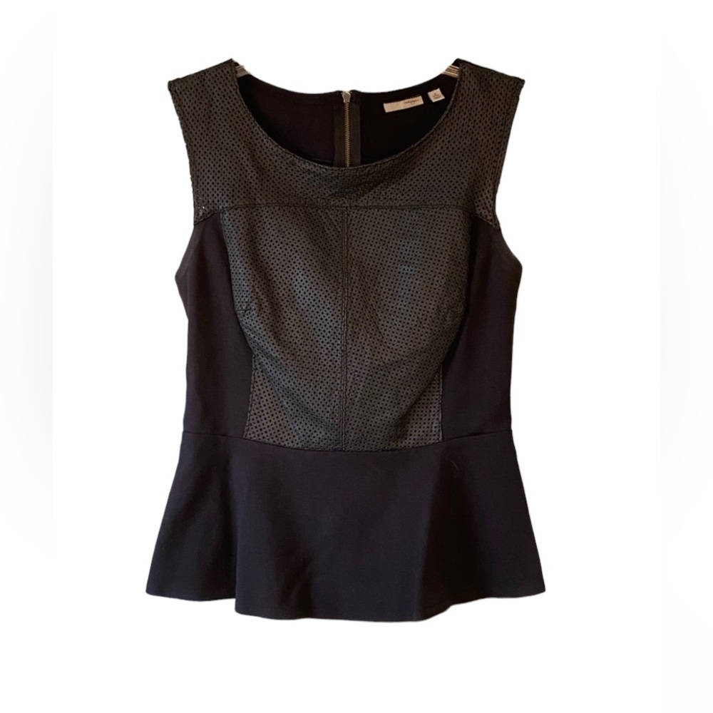 Halogen Leather Peplum Blouse Black Sz Small
